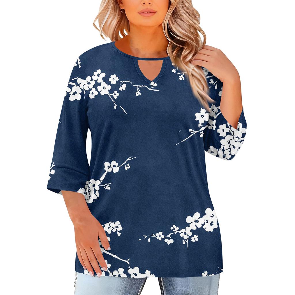 Women's Fashion Casual Round Neck Three-Quarter Sleeve Oversized Print Top