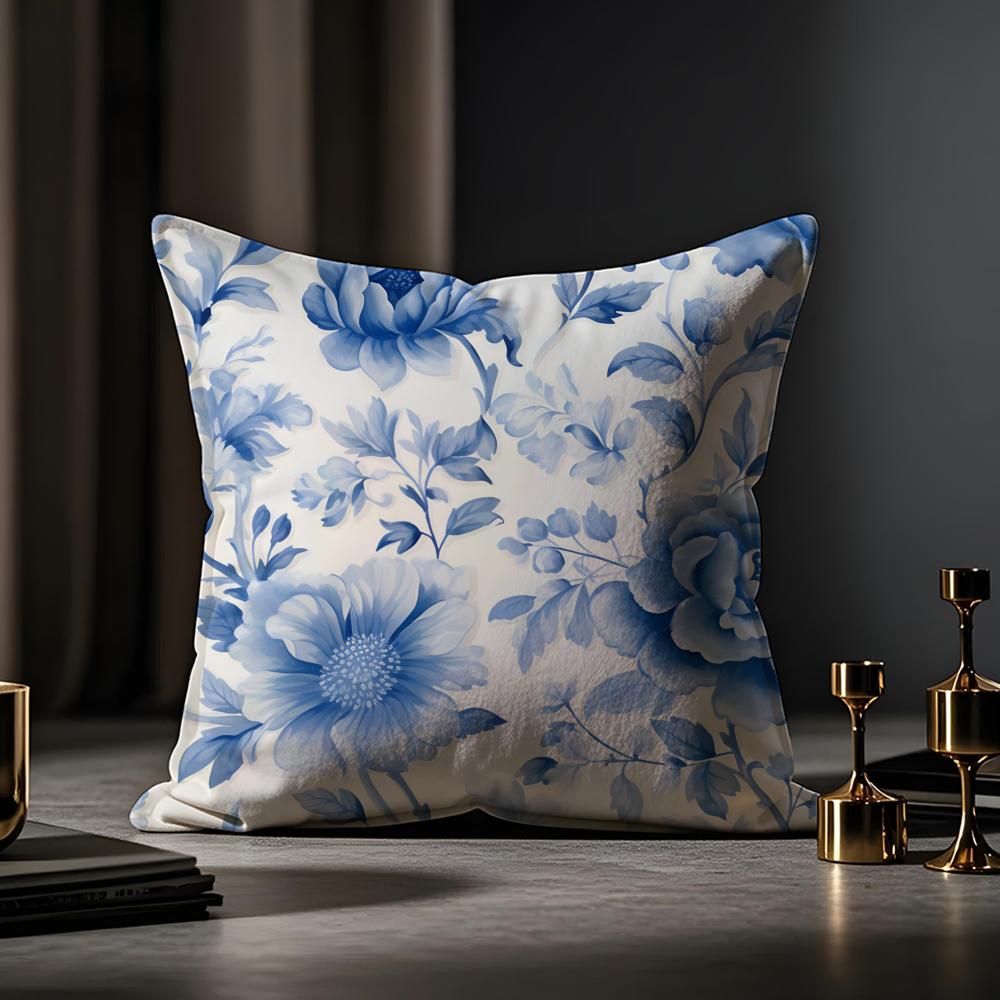 Oriental Blue And White Porcelain Cushion Cover Anti-dustmite Pillowcase Invisible Zipper Silky Short Plush Sofa Cushion Cover