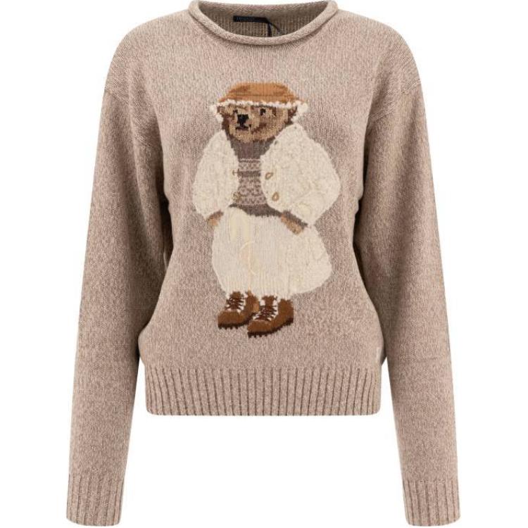 

Свитер пуловер с вышивкой узором «Мишка Тедди» Polo Ralph Lauren с круглым вырезом для женщин, светло-коричневый 211947935-001 L