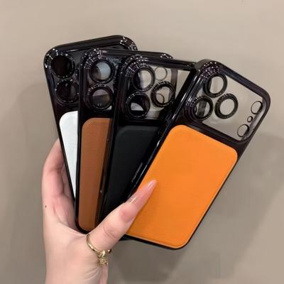 Plating Bumper Lychee PU Leather Phone Case For iPhone 17Air 16 15 Pro Max 17pro Shockproof Lens Protect Hard Cover Funda