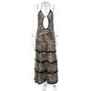 European and American Women Clothes 2024 Summer New Sexy Leopard Print Backless Lace Lace Up Hanging Neck Dress