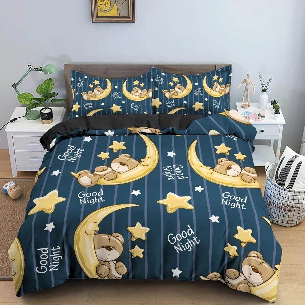 3D Printed Night Bear Bedding Set Duvet Cover Bedroom Comforter Covers Single Twin King Size Quilt Cover Home Textile