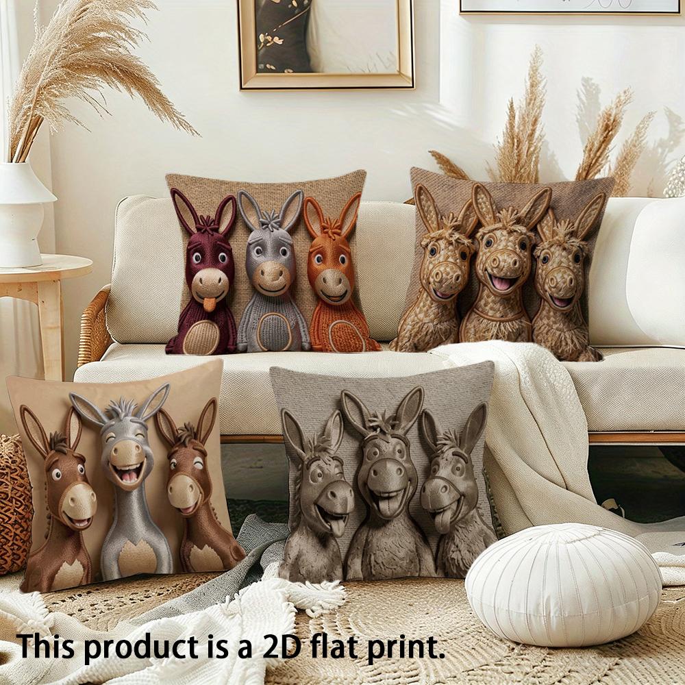 1/4pcs Cute Donkey-Patterned 2D Flat Print Pillowcases Sofa bed cushion cover home bedroom decoration, 2D flat printing
