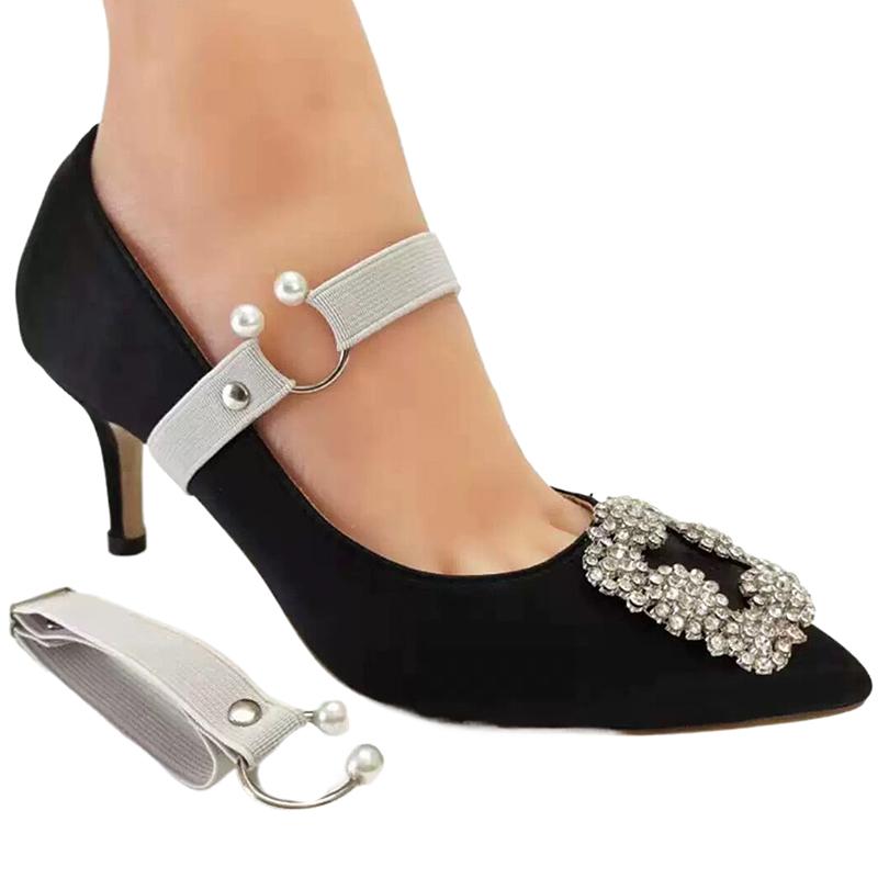 1 пара Женские туфли на высоком каблуке Регулируемый эластичный ремешок-пояс для обуви U-образной формы Жемчужный эластичный Ленивая шнуровка Противоскользящие каблуки Аксессуары для обуви светло-серый