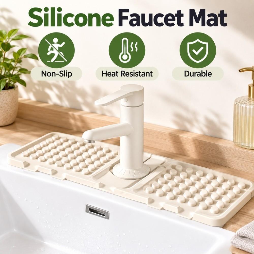 Freely Cut Silicone Faucet Mat Non-Slip Water Drip Catcher Tray Draining Pad Kitchen Sink
