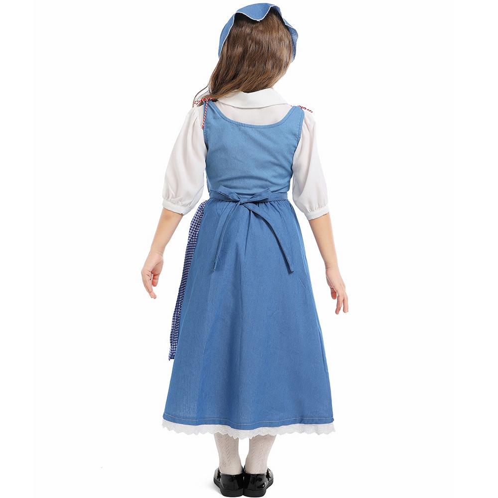 Kids Girls Children's Day Poor Maid Dress Apron Cosplay Costume Stage Performance Pastoral Farm Frence Maid Medieval Lolita Dress Up Halloween Outfit