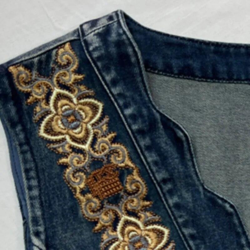 Johnature Embroidery Chinese Style Vintage Sleeveless Dress Woman Spring Cotton Casual Single Breasted Dress