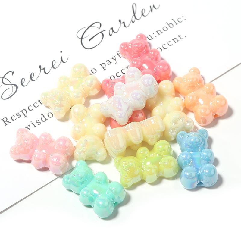 30Pcs 18×11mm Acrylic Beads Plated Colored Mini Bear Vertical Hole Loose Beads For DIY Craft Earrings Phone Chains Accessories