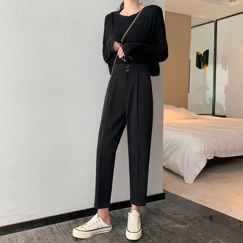 Spring and Autumn Elastic Waist Suit Pants for Women, Elastic High Waist, Slimming Nine-point Casual Korean Version of Small Feet Harem Pants