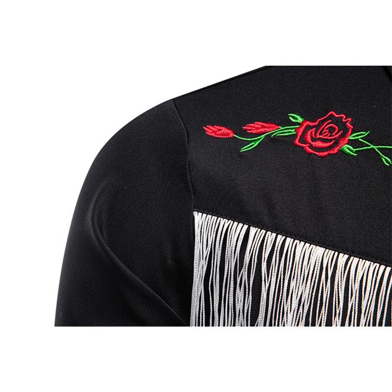 Spring New Fashion Tassels Design Men's Long Sleeve Shirt Embroidery Costume Performance Shirts Male Party Nightclub Shirt