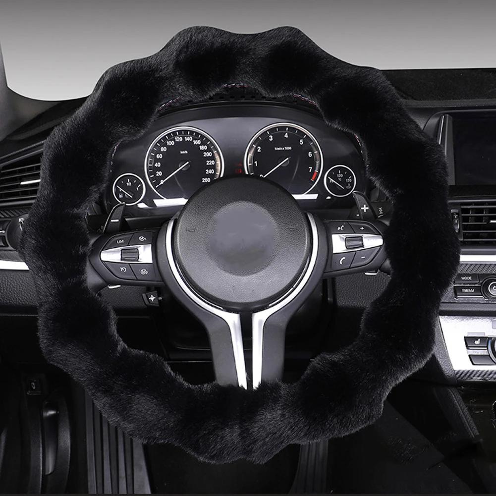 Soft Fluffy Car Steering Wheel Cover Plush Winter Warm Steering Qheel Grip Cover Non-Slip Steering Wheel Protector Car Steering