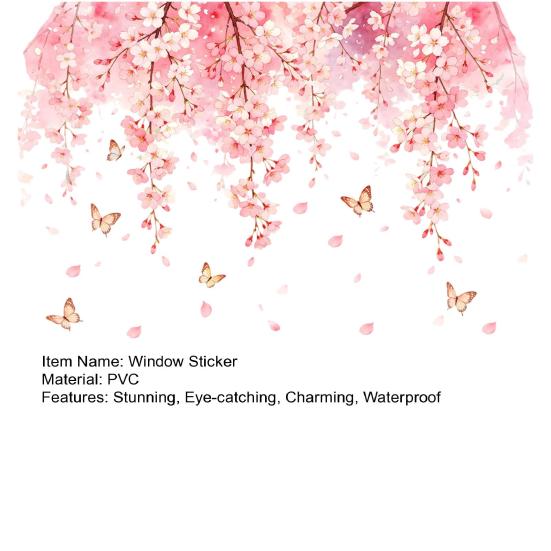 Cherry Blossom Floral Window Clings Spring Watercolor Hanging Flower Vine Butterflies Glass Door Decals Reusable Window Sticker for Home