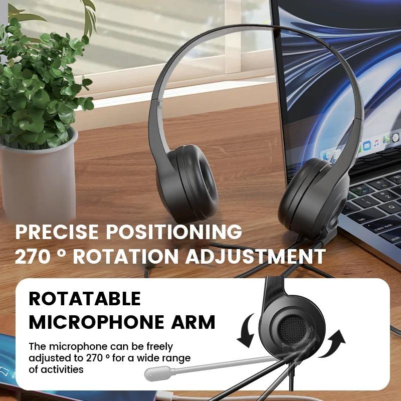 Lenovo E01 Wired Gaming Headphone W/ Rotatable HD Microphone Control Switch Learning Office Earphone Stereo Operator Headset for Online Class