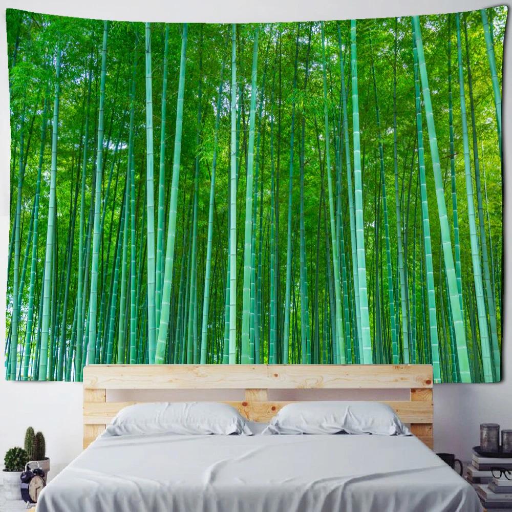 Psychedelischer Bohème-Stil TV-Hintergrund Zuhause Bambuswald Vogel Landschaftsmalerei Wandteppich Wandbehang