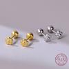 S925 Sterling Silver Glossy Minimalist Mini Flower Shaped Screw Bead Earrings for Women Cute Exquisite Korean Ear Accessories