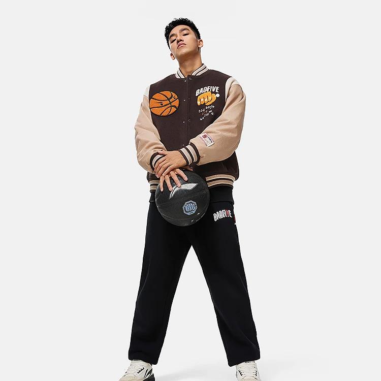 Li-Ning Badfive Contrast Letter Print Loose Cropped Cotton Jacket Men Jacket Charcoal Coffee-Brown AJMT089-1