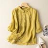 Export medium-sleeved cotton and linen shirt women's embroidery new thin cotton and linen top temperament loose and beautiful shirt women