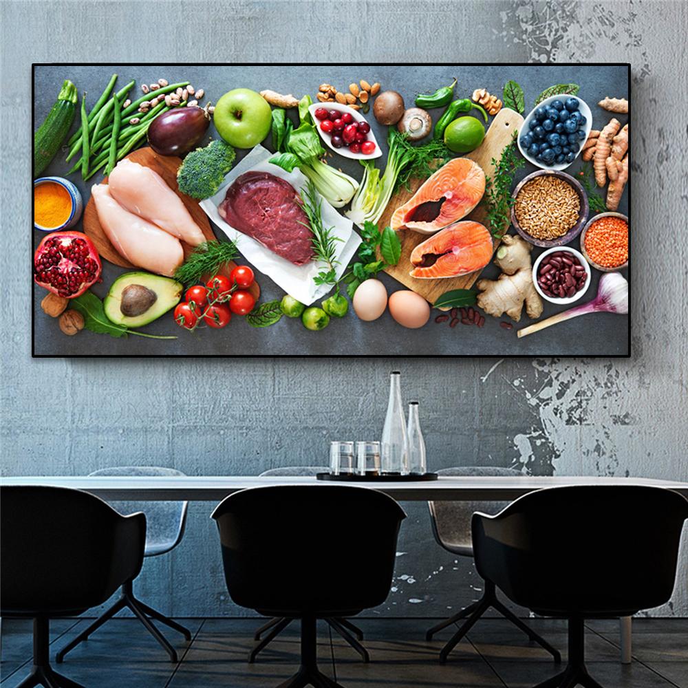 Vegatables And Meat Poster Canvas Painting Posters Prints Wall Art Pictures For Nordic Dining Room Kitchen Decoration Frameless