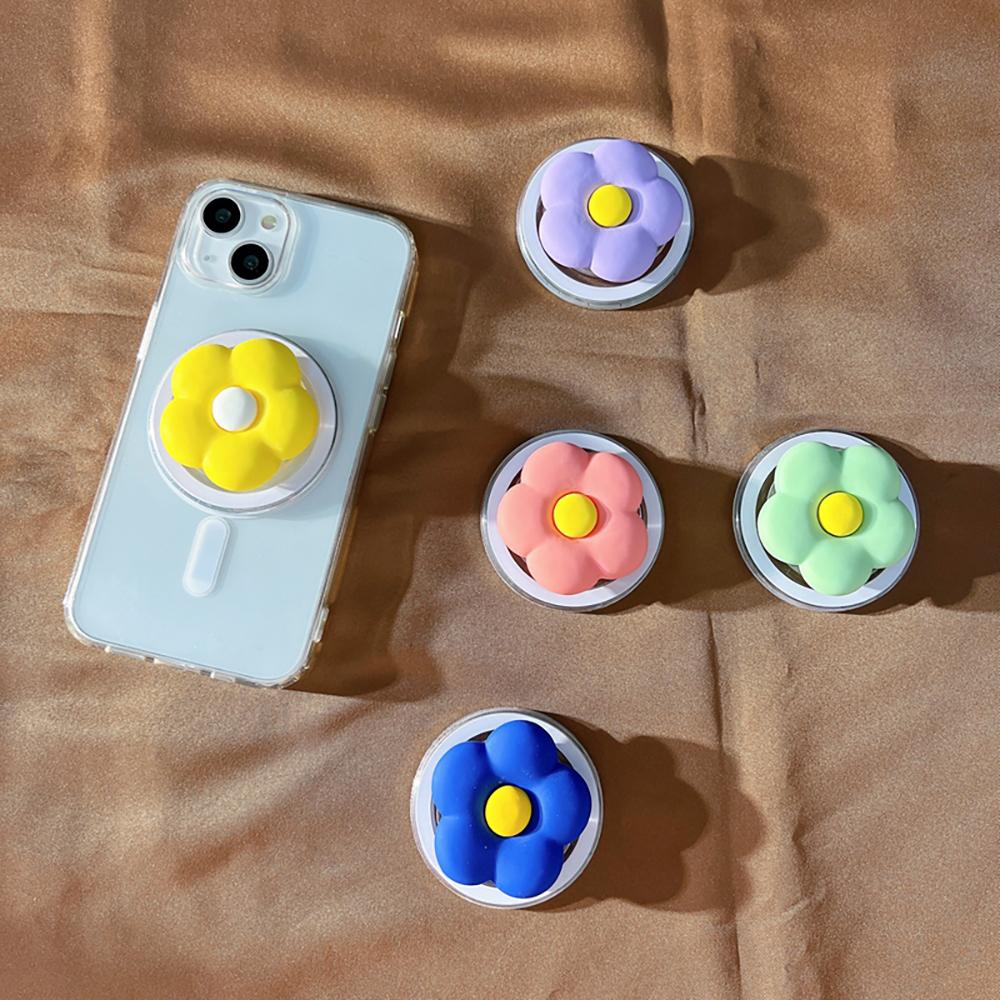 Korean Cute 3D Silicone Flower For Magsafe Magnetic Phone Griptok Grip Tok Stand For iPhone Wireless Charging Holder Finger Ring