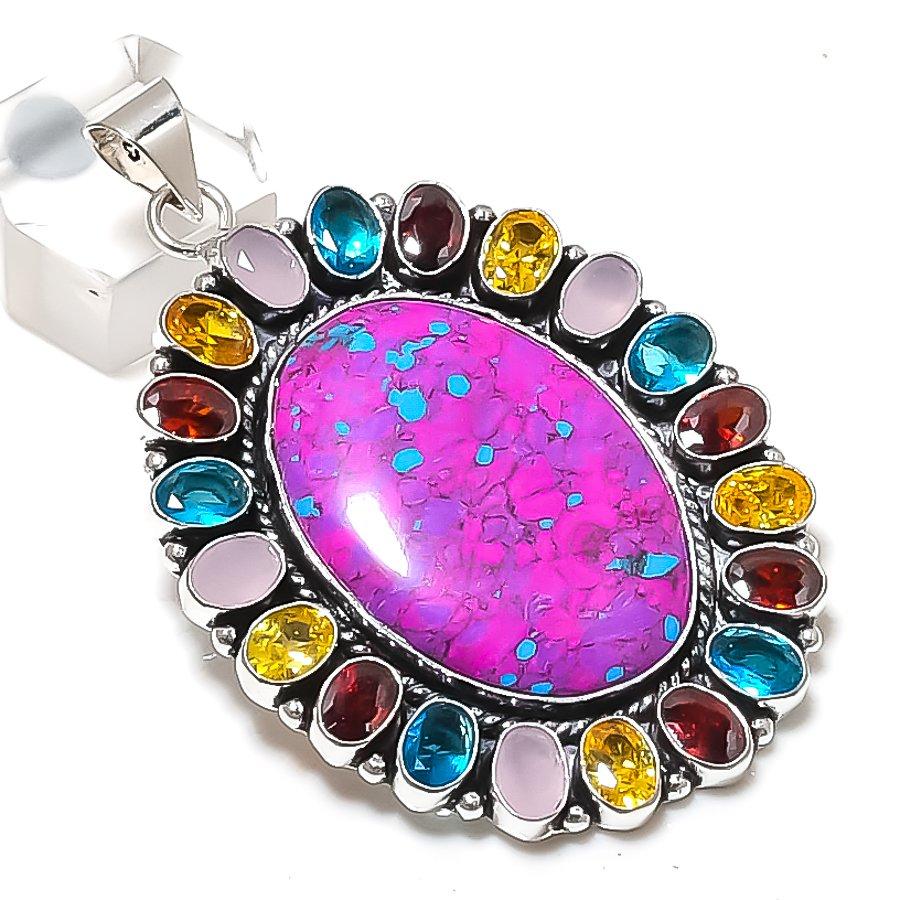 Natural Copper Turquoise Gemstone 925 Sterling Silver Jewelry Pendant 2.64" ETC-13774