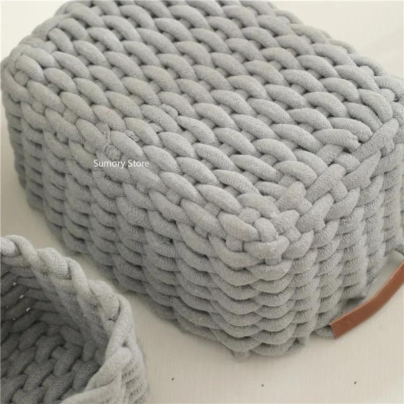 Cotton Rope Woven Storage Basket with Handle Sundries Cosmetic Storage Box Toys Snack Desktop Makeup Organizer Cotton Baskets