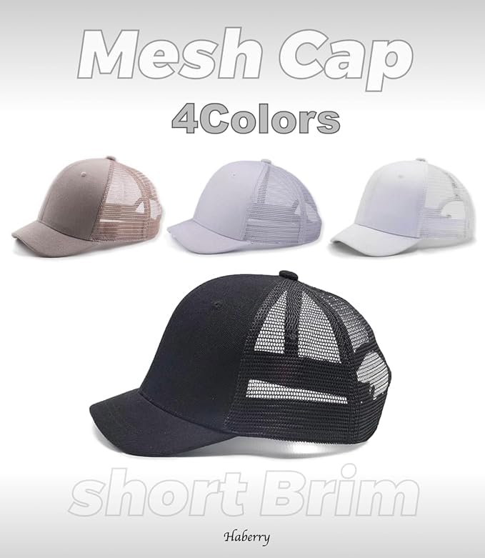 HABERY Mesh Short Brim Baseball Sun Solid Breathable Men's Cap, Hat, Color, (Navy)