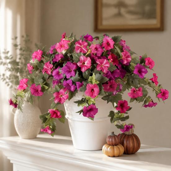 Fake Flowers for Outdoors Artificial Petunia Outdoors, Outdoor Planters, UV Resistant Petunias, Weatherproof Flower Bouquets Realistic Morning