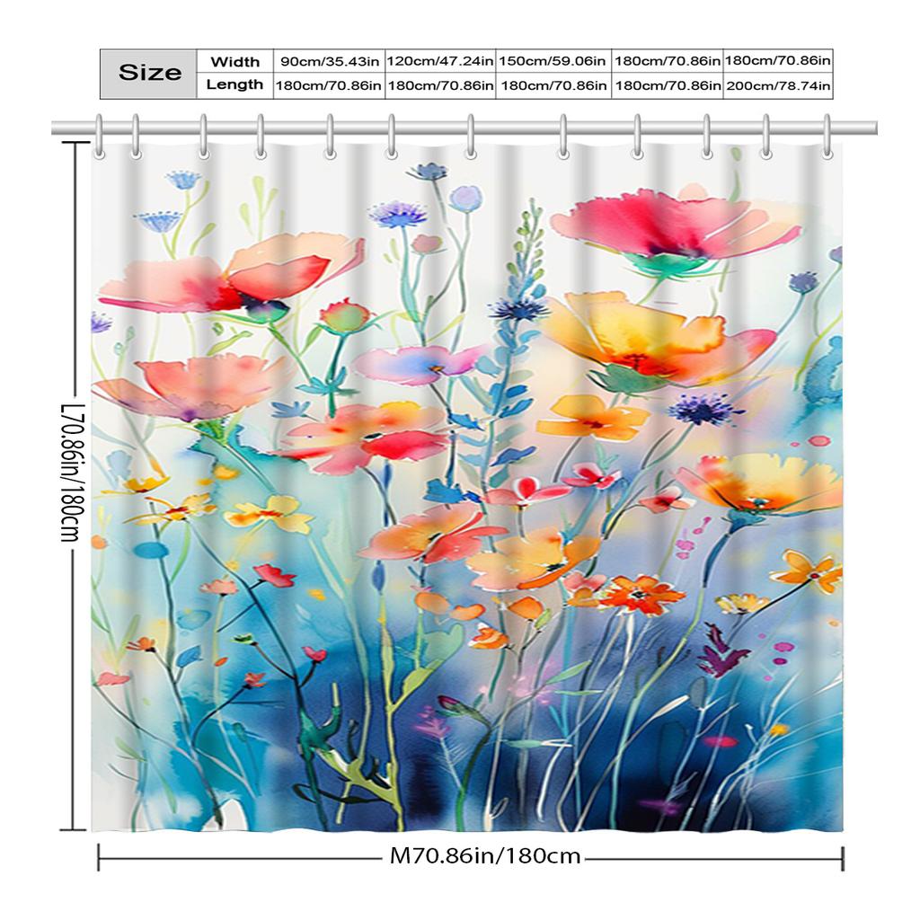 Colorful Floral Shower Curtain - Elegant Waterproof & Anti-Fog, Multifunctional Design, Ideal for Bathroom Decor