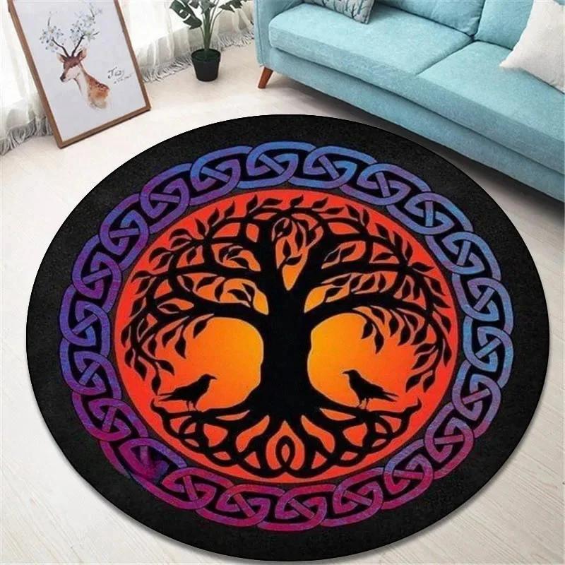 Runder Vintage-Teppich 'Baum des Lebens' für Wohnzimmer und Schlafzimmer Eleganter rutschfester Teppich Stilvolle dekorative Bodendekoration Perfektes Geschenk