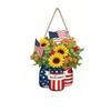 Wooden Hanging Welcome Sign with Striped and Star Patterned Jars and Floral Arrangement for Home Party Decor