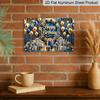 2D Flat, 1pc "Happy Birthday" Blue & Gold Plaque - Luxury Birthday Decor Sign with Balloons & Gifts, Navy Blue & Gold - Aluminium Wall Hanging