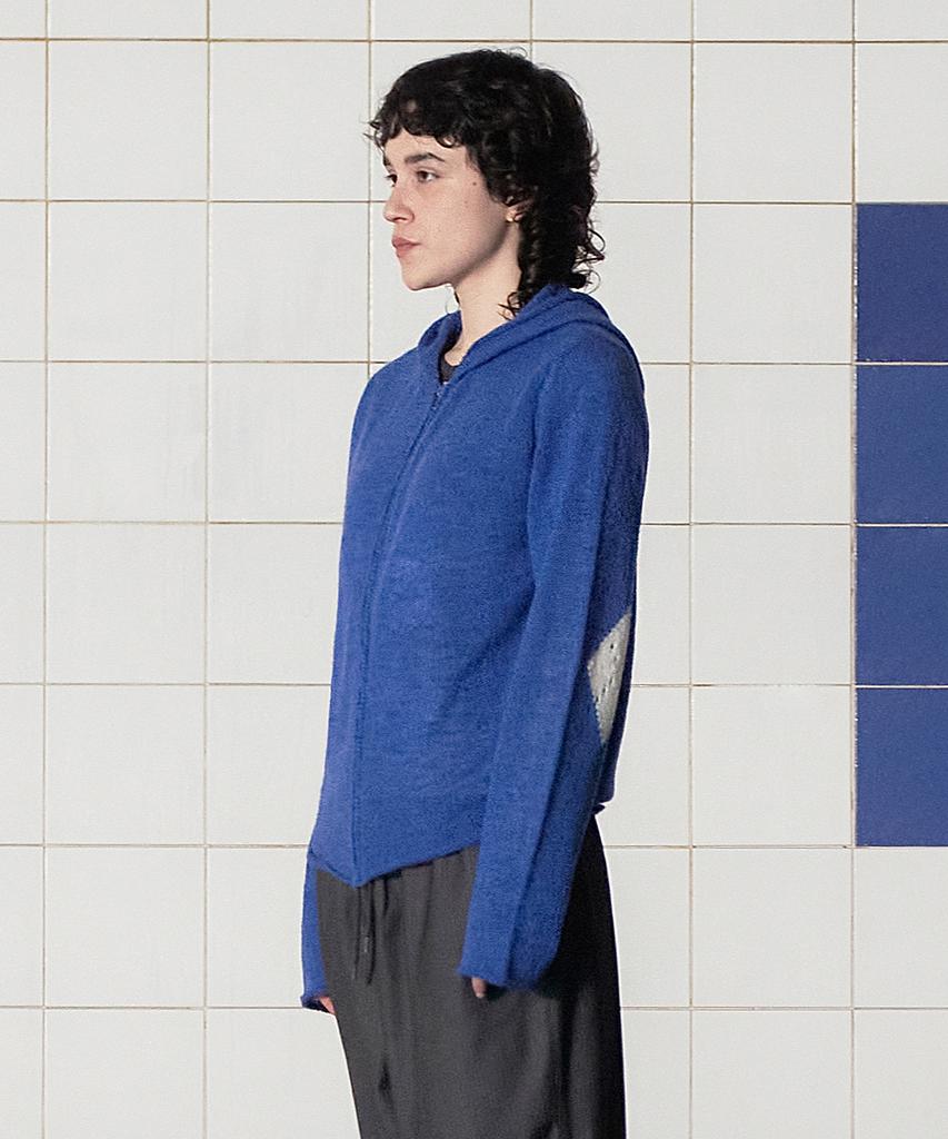 Unalloyed Argyle Elbow Knit Zip-Up Hoodie / Blue