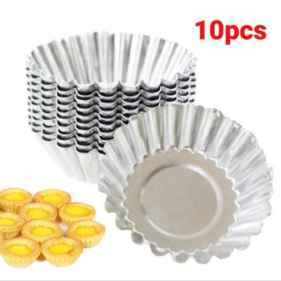 Lot de 10 moules à tarte aux œufs en aluminium, moule à cupcakes, réutilisable, antiadhésif, pour gâteaux, biscuits, chocolat, outil de cuisson de cuisine