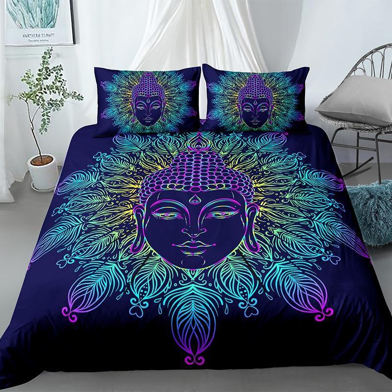 King Size Buddha Duvet Cover Set Exotic Ethnic Bohemian Bedding Golden Buddha Print Microfiber Quilt Cover