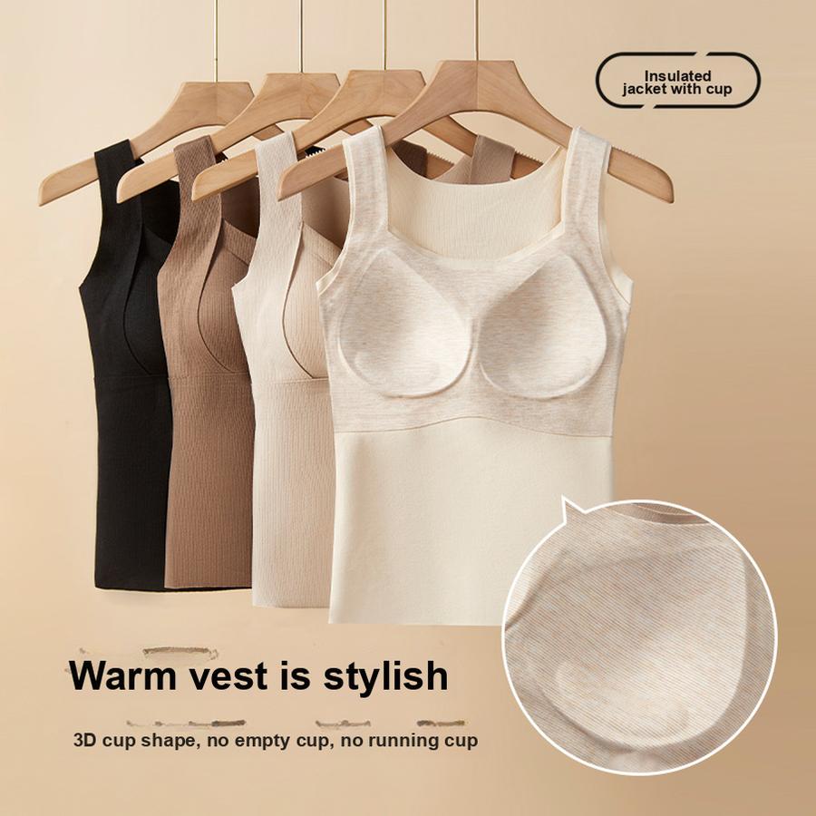 Winter Fleece Warm Vest Women's Wool Mulberry Silk Fleece Thick Heated Seamless Underwear with Chest Pad