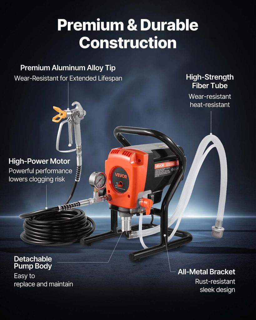 Stand Airless Paint Sprayer, 900W, 3300PSI High Pressure Airless Sprayer, Cleaning Brush, Hose, Extension Rod, Nozzles, Electric Spray Paint Machine