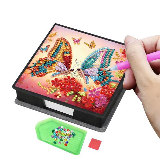 DIY Note Box Diamond Art Kit Sticky Note Holder Craft Set Diamond Art Project Memo Pad Holder DIY Kit for Gift And Home Office Desk Decor