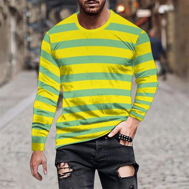 

Мужские футболки с красочным узором, осенние повседневные топы с круглым вырезом, свободные футболки с длинным рукавом 6XL