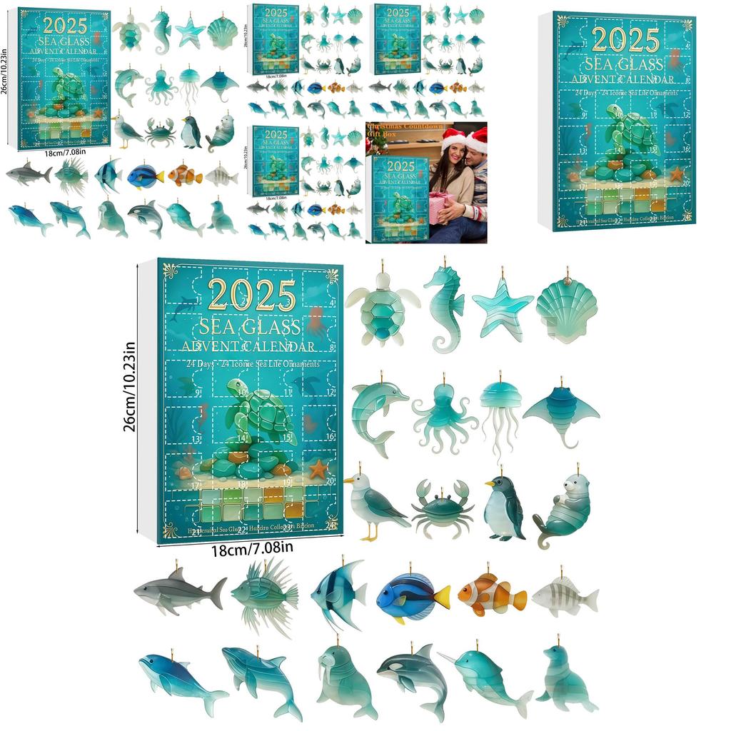 Marine Life Advent Calendar With Animal Acrylic Hanging Ornaments For Christmas Gift Exchange