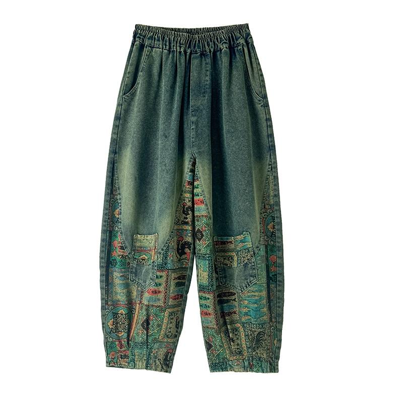 plus size Vintage Patchwork high waist casual loose Women summer autumn jeans denim Harem Pants