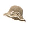 Summer new wavy brim knitted bow basin hat women's outdoor travel sunshade straw hat sun protection bucket hat