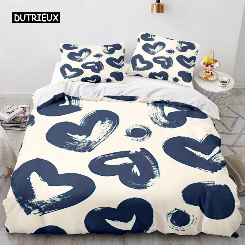 Red Love Heart Duvet Cover Luxury Romantic Theme Bedding Set for Couple Valentine's Day Gifts for Girlfriend Bedroom Decoration