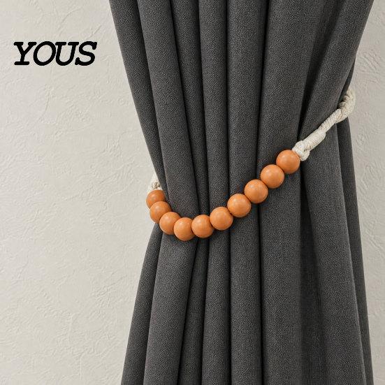Decorative Curtain Clips 2Pcs Wood Bead Tiebacks, Holdbacks for Thin or Thick Window Draperies, Wall Damage Free Tiebacks Boho Farmhouse Tie
