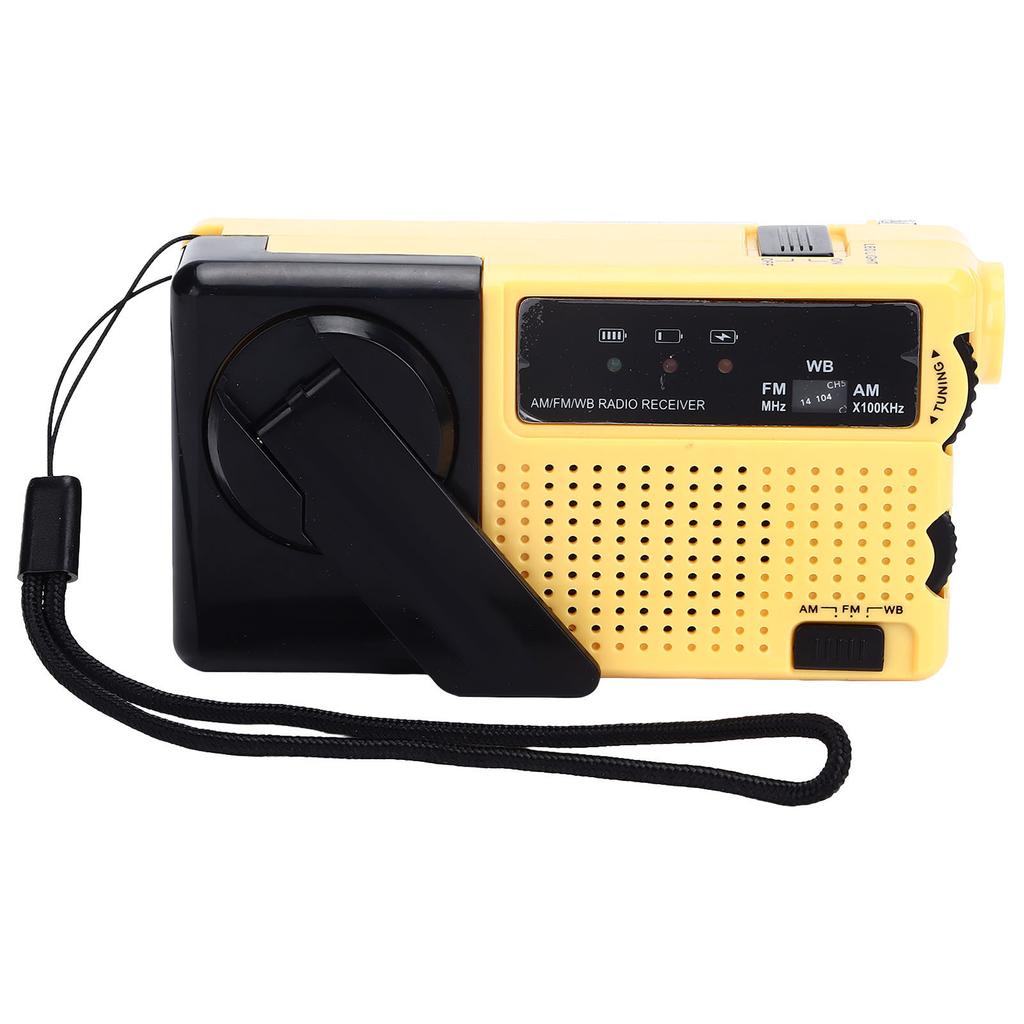 Hand Crank Flashlight Radio Portable Mini FM AM Weather Radio with LED Flashlight Yellow