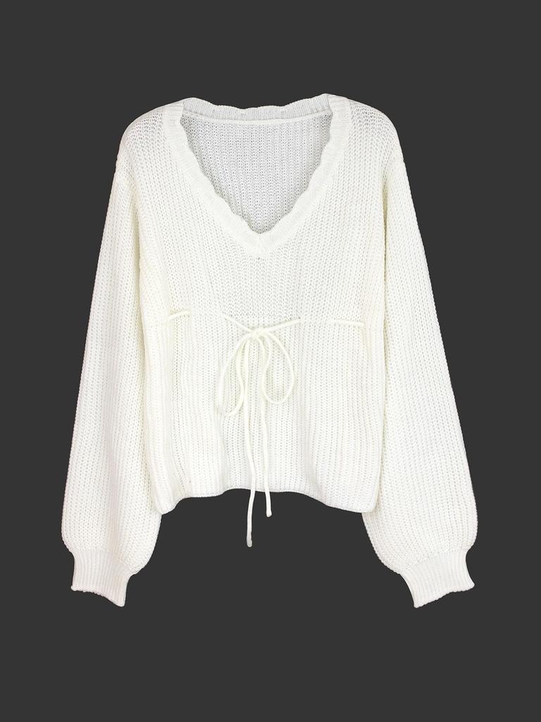 European & American Solid Color Tie-Up Pullover Knitwear for Spring, Autumn, Winter