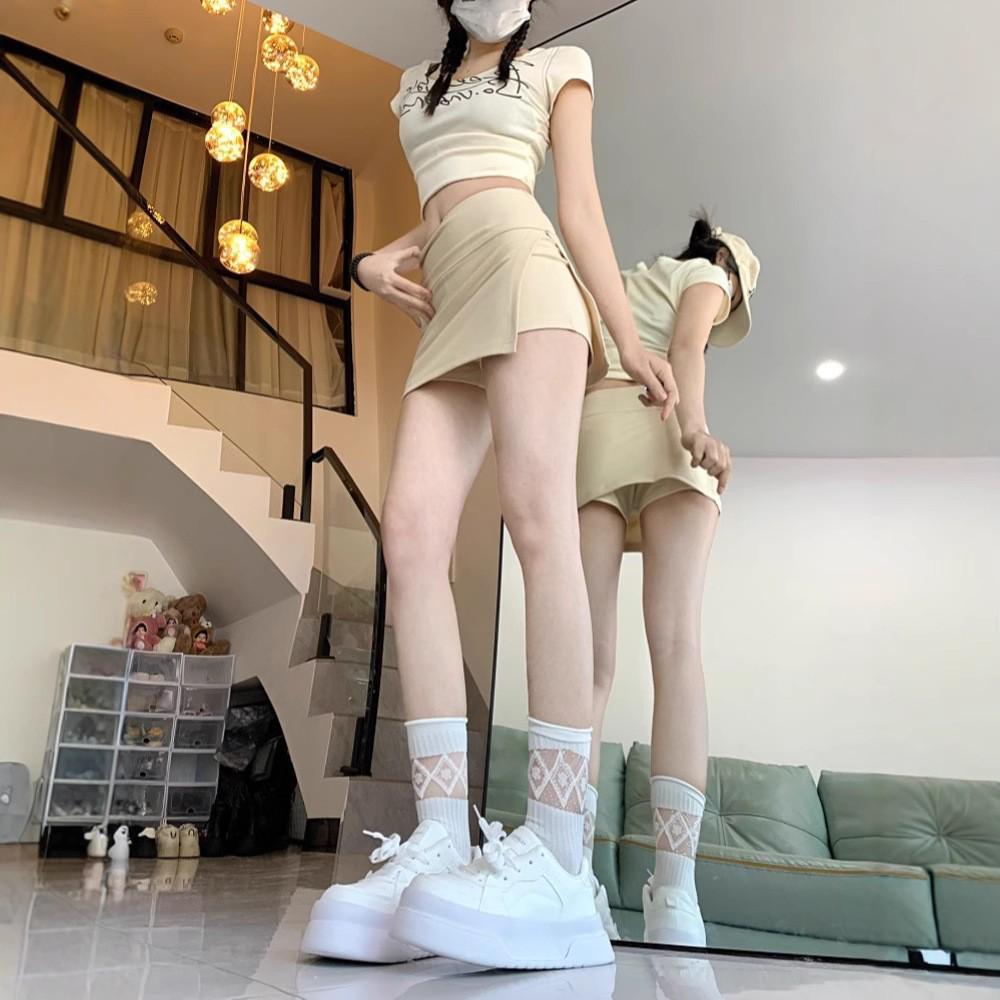 

Spicy Girl Summer 2025 High Waist Bodycon Midi Skirt with Anti-Exposure Skort XS бежевый