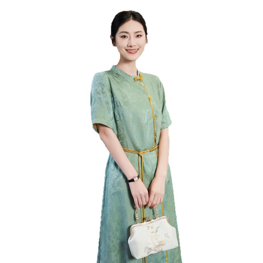 Silk Dress Medium and Long Summer New Temperament Jacquard Short Sleeve Mulberry Silk Skirt Women