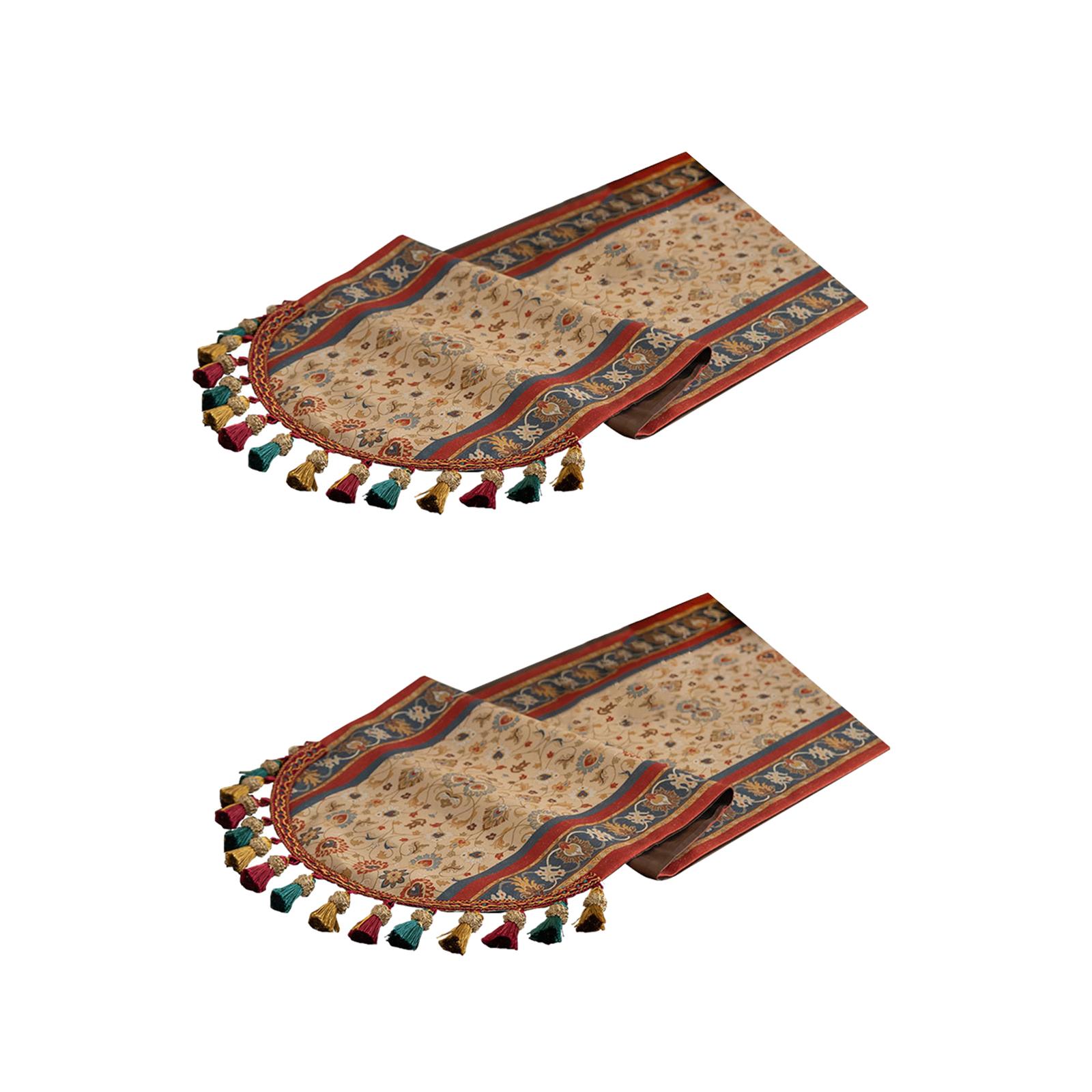 

Table Runner Decorative Party Home Elegant Bohemian Camping Spring Summer Botanical Embellished Tassels Dining Table Runner 40cmx180cm