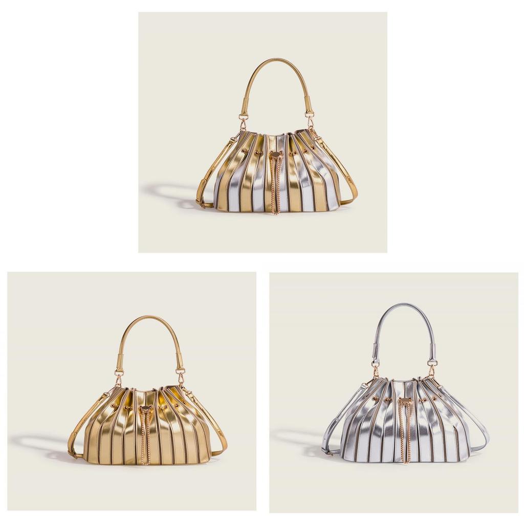 Retro Pu Water Bucket Bag With Colorblock Pouch For Daily Use