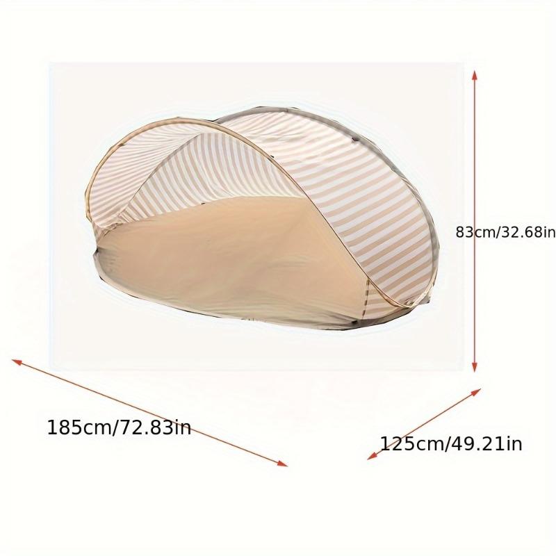 2 Person Quick Beach Tent Sun Shelter Portable No Assemble Striped Beige White All Season Shade Carry Bag Light Camping Picnic